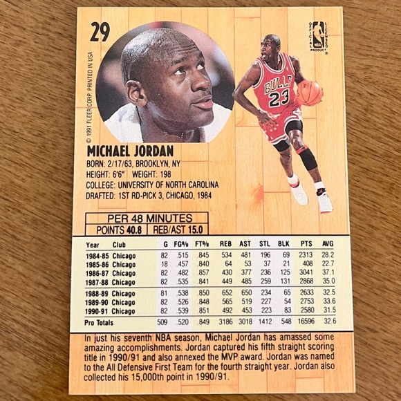 Michael Jordan 1991-92 Fleer Basketball Card #29 - Picture 3 of 4